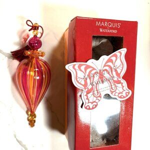 MARQUIS WATERFORD Crystal Ornament Venetian Arancia Spire 2003 Pink Orange 7”